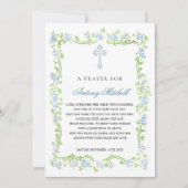 Blauw Groen Bloemen Kruis Doop Gebedsuitnodiging Kaart (Voorkant)