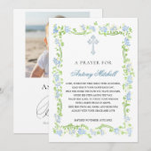 Blauw Groen Bloemen Kruis Doop Gebedsuitnodiging Kaart (Voorkant / Achterkant)