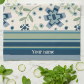 Blauw Groen Bloemen Leuk Chique Gepersonaliseerde  Theedoek (Gevouwen)