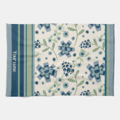 Blauw Groen Bloemen Leuk Chique Gepersonaliseerde  Theedoek (Horizontaal)