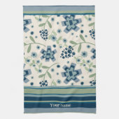 Blauw Groen Bloemen Leuk Chique Gepersonaliseerde  Theedoek (Verticaal)