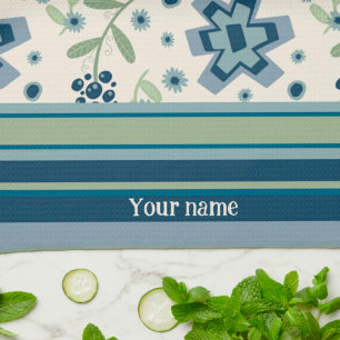 Blauw Groen Bloemen Leuk Chique Gepersonaliseerde Theedoek