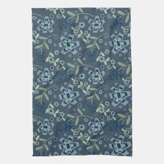 Blauw Groen Bloemen Patroon Leuke Chique Naam Theedoek (Verticaal)