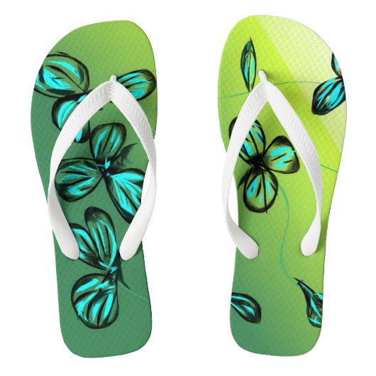 Blauw Groen Bloemen Retro Teenslippers (Voetbed)
