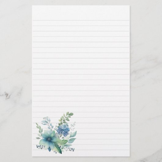 Blauw Groen Bloemen Stationery Briefpapier (Voorkant)