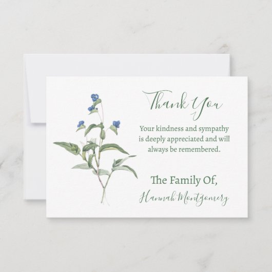 Blauw Groen Bloemen Sympathie Dank u Kaarten Notitiekaartje (Voorkant)