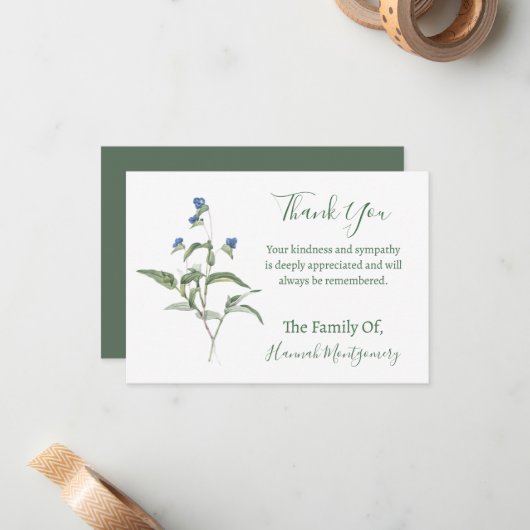  Blauw Groen Bloemen Sympathie Dank u Kaarten Notitiekaartje (Voorkant / Achterkant in situ)