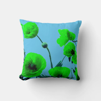 Blauw Groen Bloemen Waterverf Poppy Flowers Unique Kussen