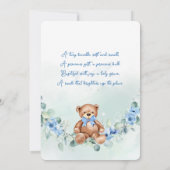 Blauw Groen Bloemen Waterverf Teddybeer Doop Kaart (Achterkant)