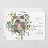 Blauw & Groen Bloemig Bewaar de Datum met Foto Save The Date (Achterkant)