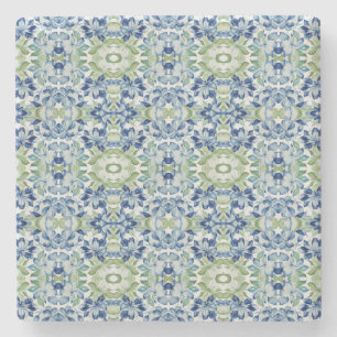 Blauw groen BOHO bloemmotief Stenen Onderzetter