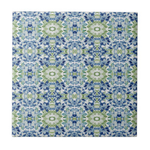 Blauw groen BOHO bloemmotief Tegeltje