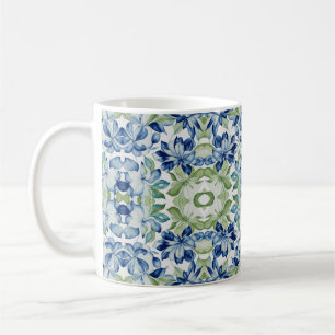 Blauw groen Boho Bohemian bloemmotief Koffiemok