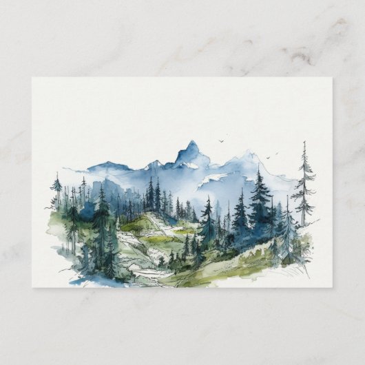 Blauw Groen Bossen Berg Schets Bruiloft Receptie Informatiekaartje (Achterkant)