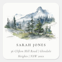 Blauw Groen Bossen Berglandschap Schets Adres Vierkante Sticker