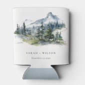 Blauw Groen Bossen Berglandschap Schets Bruiloft Blikjeskoeler (Achterkant)