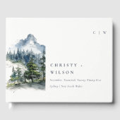 Blauw Groen Bossen Berglandschap Schets Bruiloft Gastenboek (Voorkant)