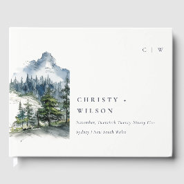 Blauw Groen Bossen Berglandschap Schets Bruiloft Gastenboek