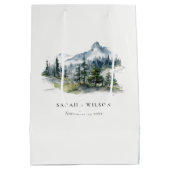 Blauw Groen Bossen Berglandschap Schets Bruiloft Medium Cadeauzakje (Achterkant)