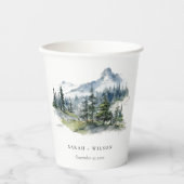 Blauw Groen Bossen Berglandschap Schets Bruiloft Papieren Bekers (Voorkant)