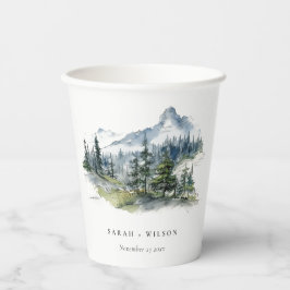 Blauw Groen Bossen Berglandschap Schets Bruiloft Papieren Bekers