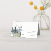 Blauw Groen Bossen Berglandschap Schets Bruiloft Plaatskaartje (Achterkant)