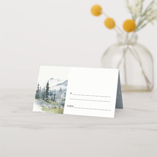 Blauw Groen Bossen Berglandschap Schets Bruiloft Plaatskaartje (Achterkant)