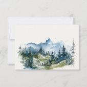 Blauw Groen Bossen Berglandschap Schets Bruiloft RSVP Kaartje (Achterkant)