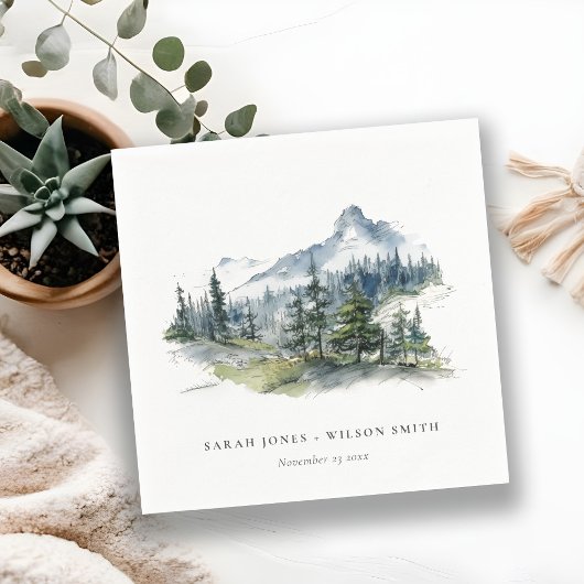 Blauw Groen Bossen Berglandschap Schets Bruiloft Servet