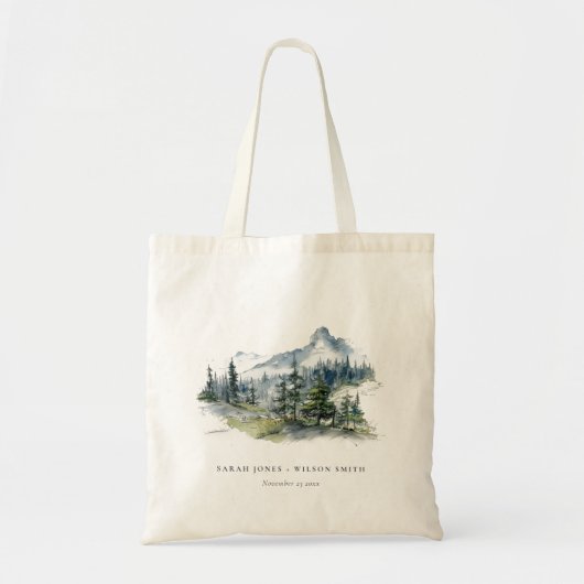 Blauw Groen Bossen Berglandschap Schets Bruiloft Tote Bag (Voorkant)