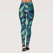 Blauw & Groen Botanisch Bladpatroon Leggings (Achterkant)