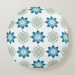 Blauw & Groen Botanisch Harmonieus Rond Kussen