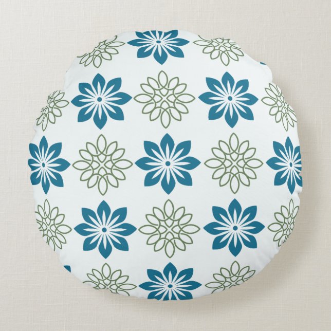 Blauw & Groen Botanisch Harmonieus Rond Kussen (Voorkant)