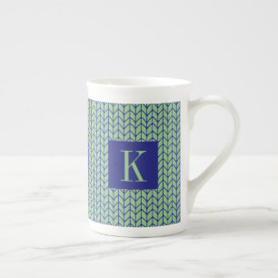 BLAUW GROEN BREI Bone China Mok + Initiaal II