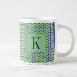 BLAUW GROEN BREIEN Grote Witte Mok + Initiaal