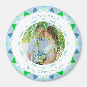  Blauw Groen Bruiloft Keepsake Foto Gift Magneet (Voorkant)