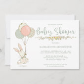 Blauw groen Bunny Floral Baby shower Kaart (Voorkant)