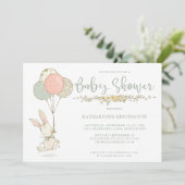 Blauw groen Bunny Floral Baby shower Kaart (Staand voorkant)
