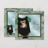 Blauw Groen Camouflage Baby Boy Douche Uitnodiging (Voorkant / Achterkant)