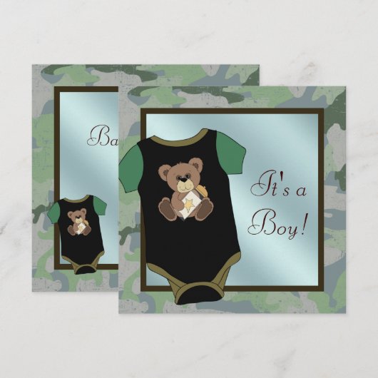 Blauw Groen Camouflage Baby Boy Douche Uitnodiging (Voorkant / Achterkant)