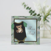 Blauw Groen Camouflage Baby Boy Douche Uitnodiging (Staand voorkant)