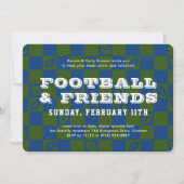 Blauw Groen Checkerboard Football Game Watch Party Kaart (Voorkant)