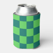 Blauw Groen Checkerboard Retro Kleurrijke Controle Blikjeskoeler (Blikje Voorkant)