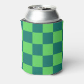 Blauw Groen Checkerboard Retro Kleurrijke Controle Blikjeskoeler (Blikje Achterkant)