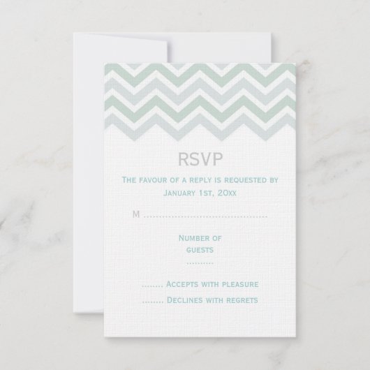 Blauw & Groen Chevron bruiloft RSVP Kaart (Voorkant)