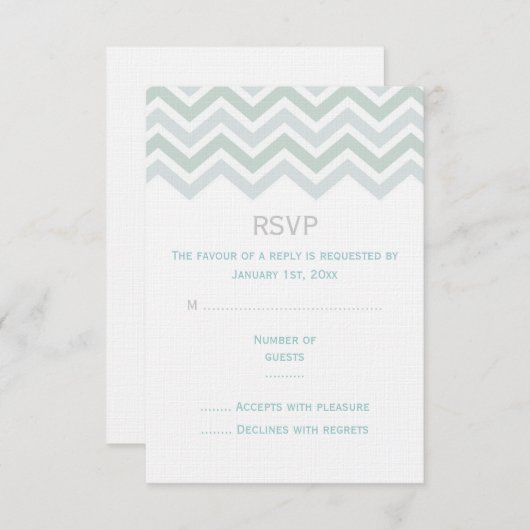Blauw & Groen Chevron bruiloft RSVP Kaart (Voorkant / Achterkant)