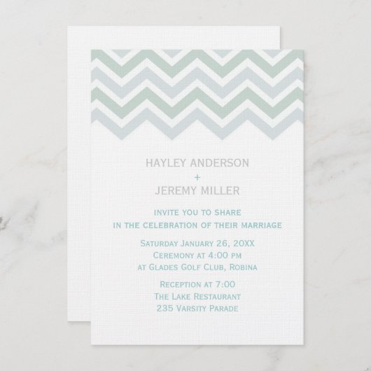 Blauw & Groen Chevron bruiloft uitnodiging (Voorkant / Achterkant)