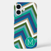 Blauw Groen Chevron Patroon Eenvoudig Monogram Case-Mate iPhone Case (Achterkant)