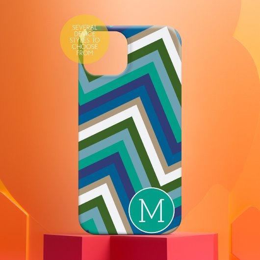 Blauw Groen Chevron Patroon Eenvoudig Monogram Case-Mate iPhone Case