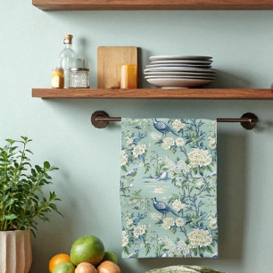 Blauw Groen Chinoiserie Stijl Bloemen Keukenhanddo Theedoek